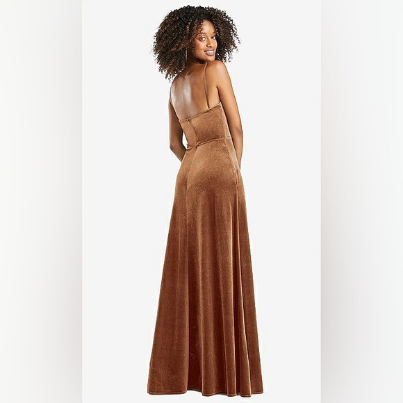 NWT After Six Cowl Neck Velvet Maxi Dress Gown Golden Almond Size 14 - Picture 2 of 14
